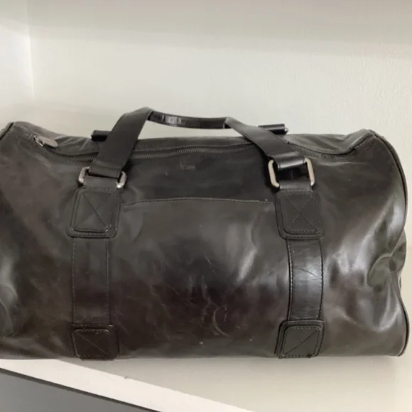 MEN’S FOSSIL BRAND BLACK LEATHER DUFFLE TRAVEL LARGE BAG - Picture 8 of 16